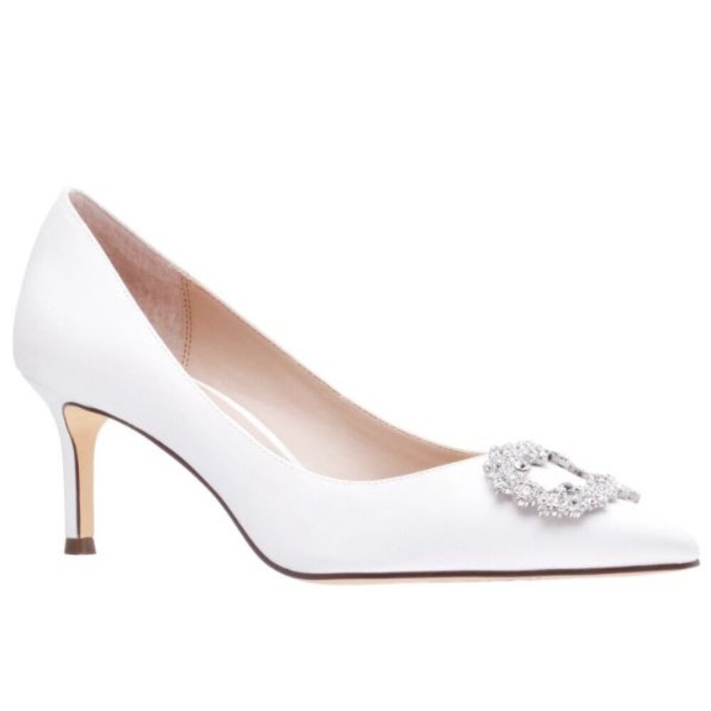 Nina Neya Satin Mid-Heel Wedding Dainty Lux Twee Pump W/ Jeweled Buckle Ivory 10 - Picture 3 of 13